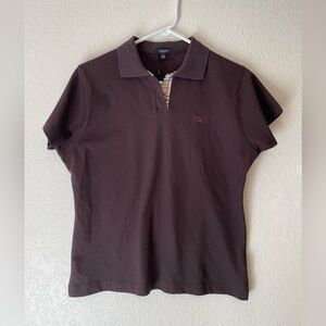 NWT- Burberry Dark Chocolate Brown Polo Shirt w classic Burberry pattern